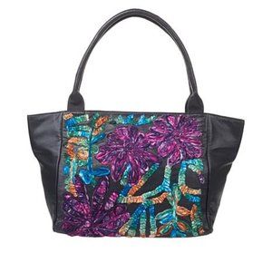 Clever Carriage Company Floral Embroidered Leather Satchel & Wristlet